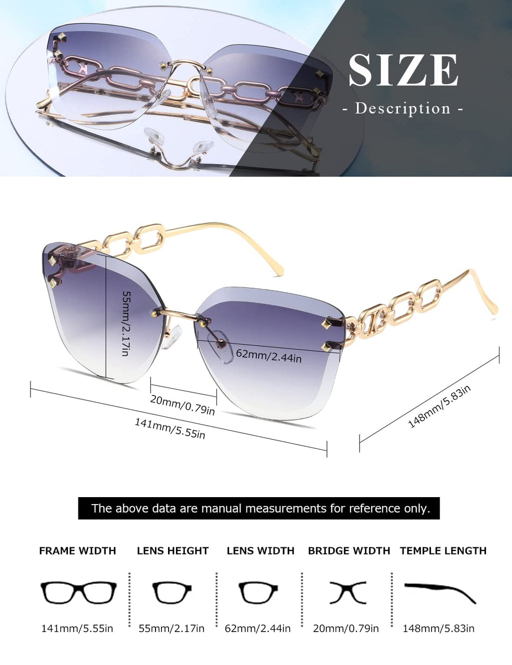 AEVOGUE Sunglasses For Women Oversized Rimless Diamond Cutting Lens Sun Glasses AE0534