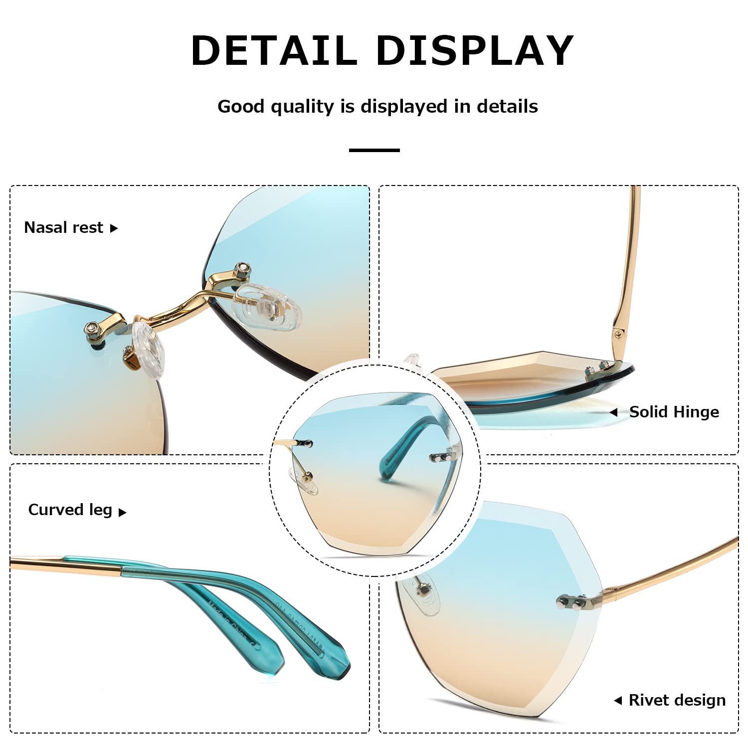 AEVOGUE Sunglasses For Women Oversized Rimless Diamond Cutting Lens Sun Glasses AE0534