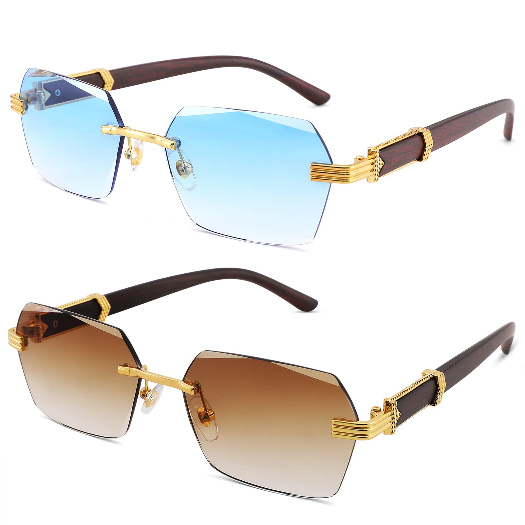 Hycredi Rimless Rectangle Sunglasses Men Women Retro Frameless Square Shade Y2k Sun Glasses Tinted Eyewear