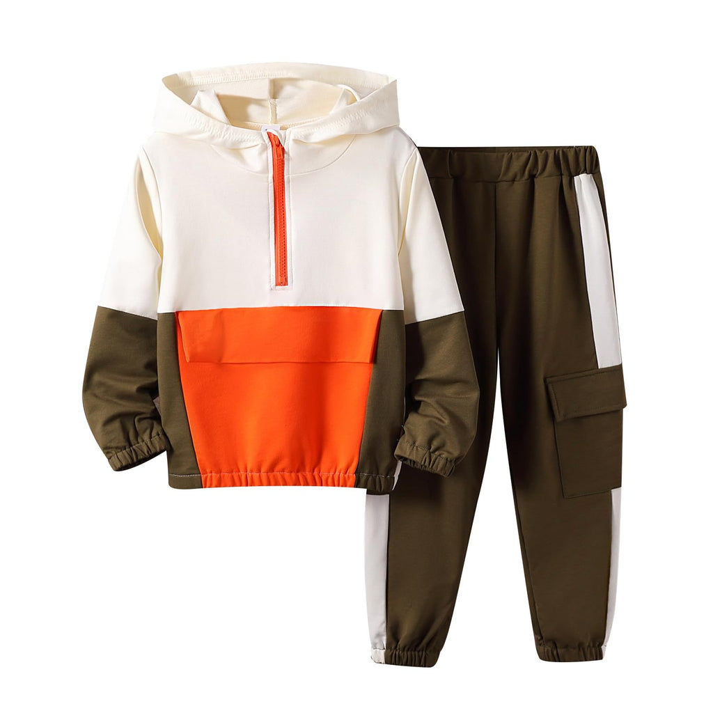 Boys Clothes Kids Little Boy Color Block Half Zip Hoodie & Jogger Pants Outfit Set,4-12 Years