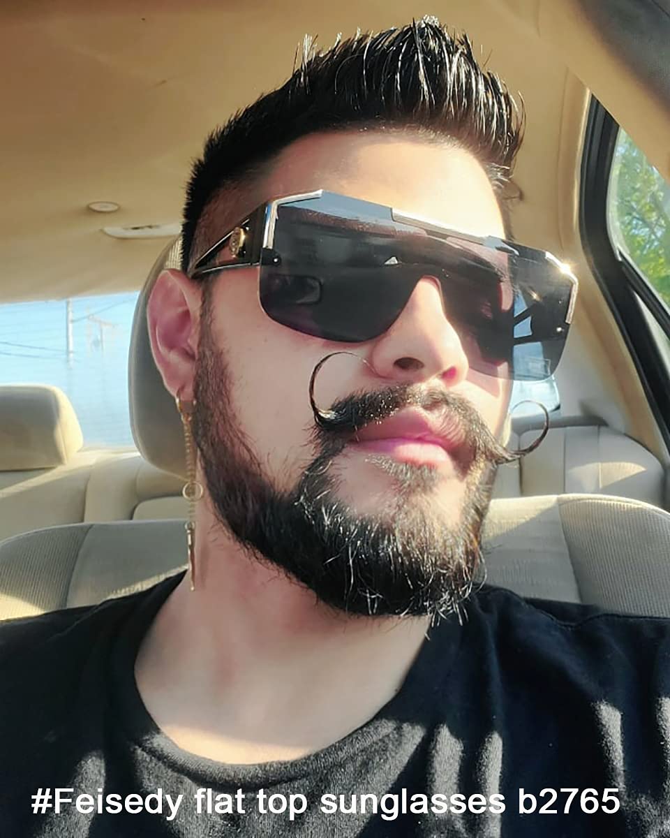 FEISEDY Square Oversized Sunglasses for Men Women, Flat Top Shield One Piece Lens Sun Glasses Shades B2765