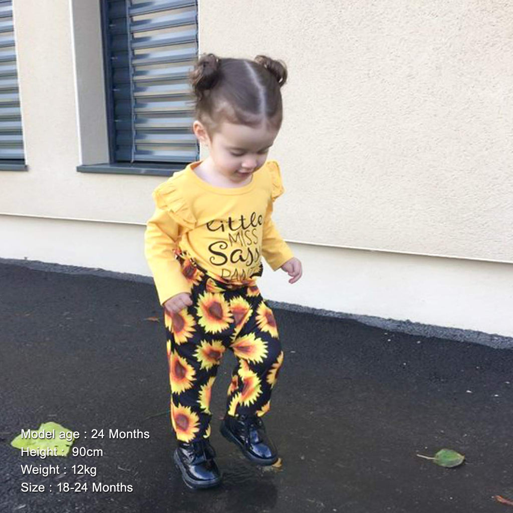 YALLET 3Pcs Toddler Girl Clothes Solid Color Long Sleeves Ruffle Top+Floral Pants+Headband 1-6 Years Fall/Winter Outfits Set