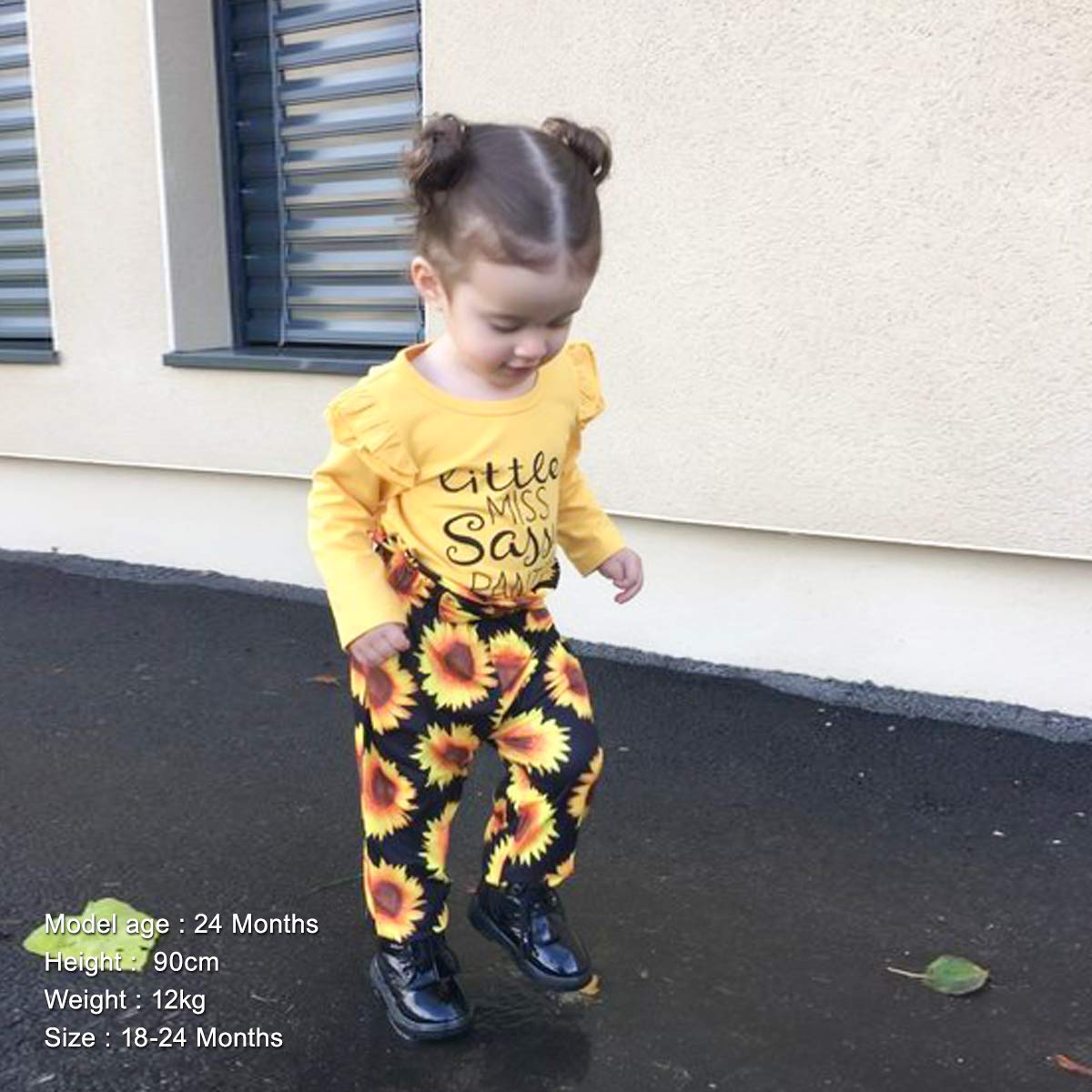 YALLET 3Pcs Toddler Girl Clothes Solid Color Long Sleeves Ruffle Top+Floral Pants+Headband 1-6 Years Fall/Winter Outfits Set