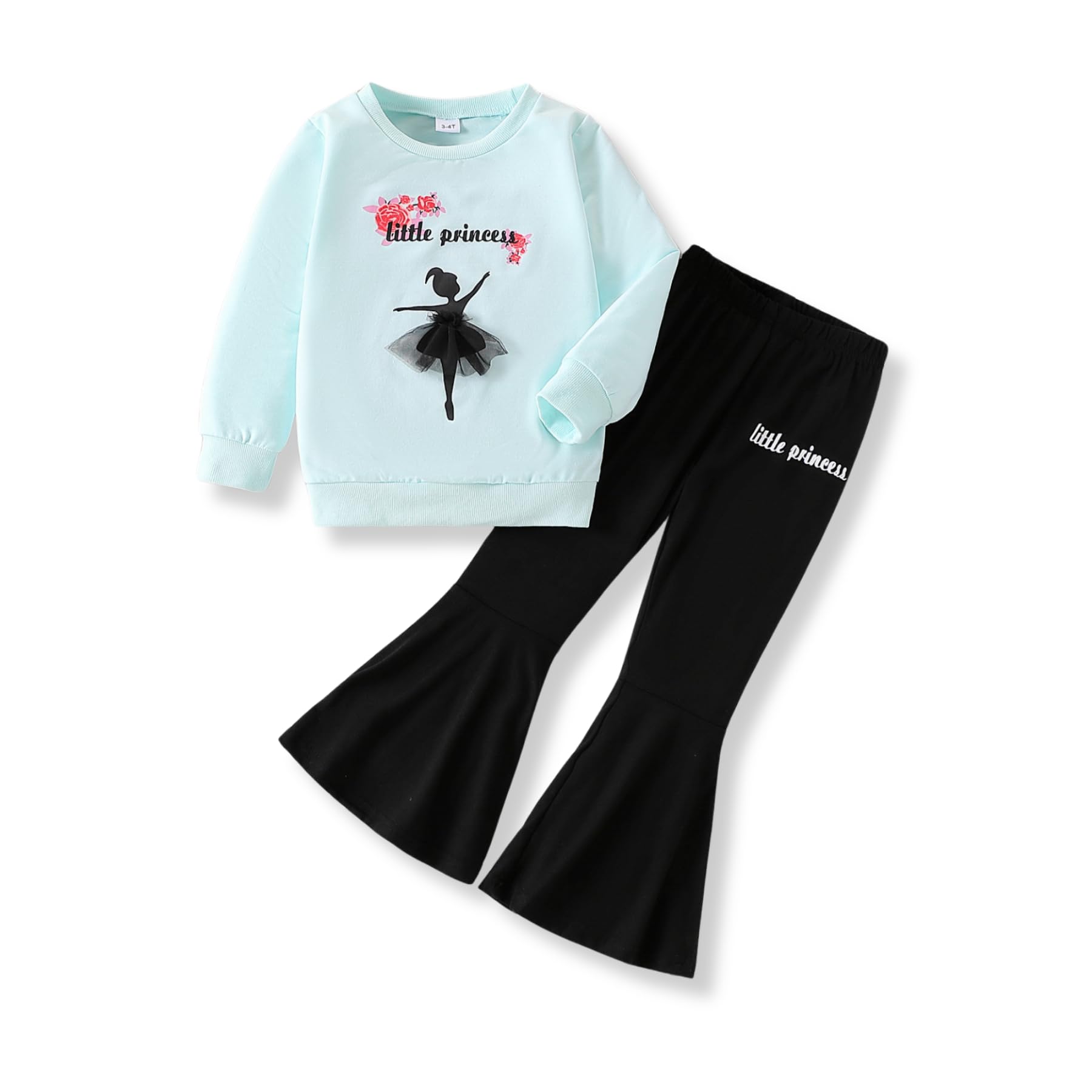 3-9 T Kids Toddler Girl Clothes Letter Print Sweatshirt Flared Pants 2Pc Outfits Set