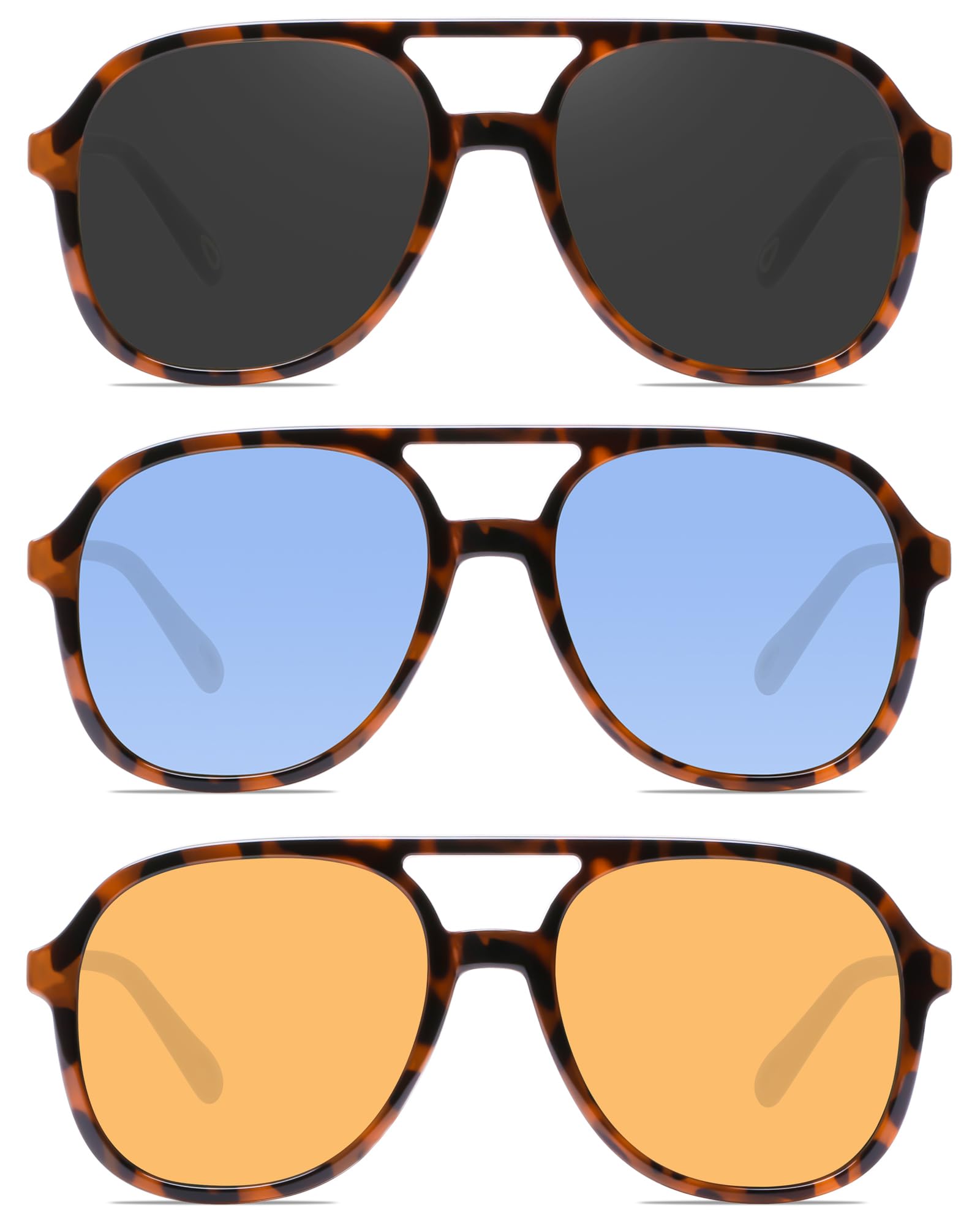 YDAOWKN Retro Square Aviator Sunglasses for Womens Mens Vintage 70s Double Bridge Sun Glasses