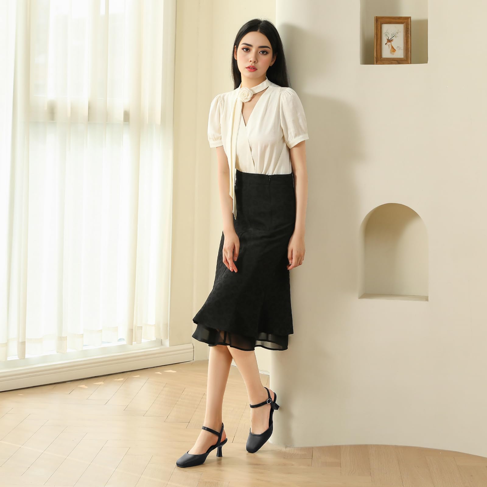 2.2 Inch Kitten Heels for Women Closed Toe Dress Shoes for Women Comfortable Dressy Low Stiletto Heel with Ankle Strap Womens Pumps