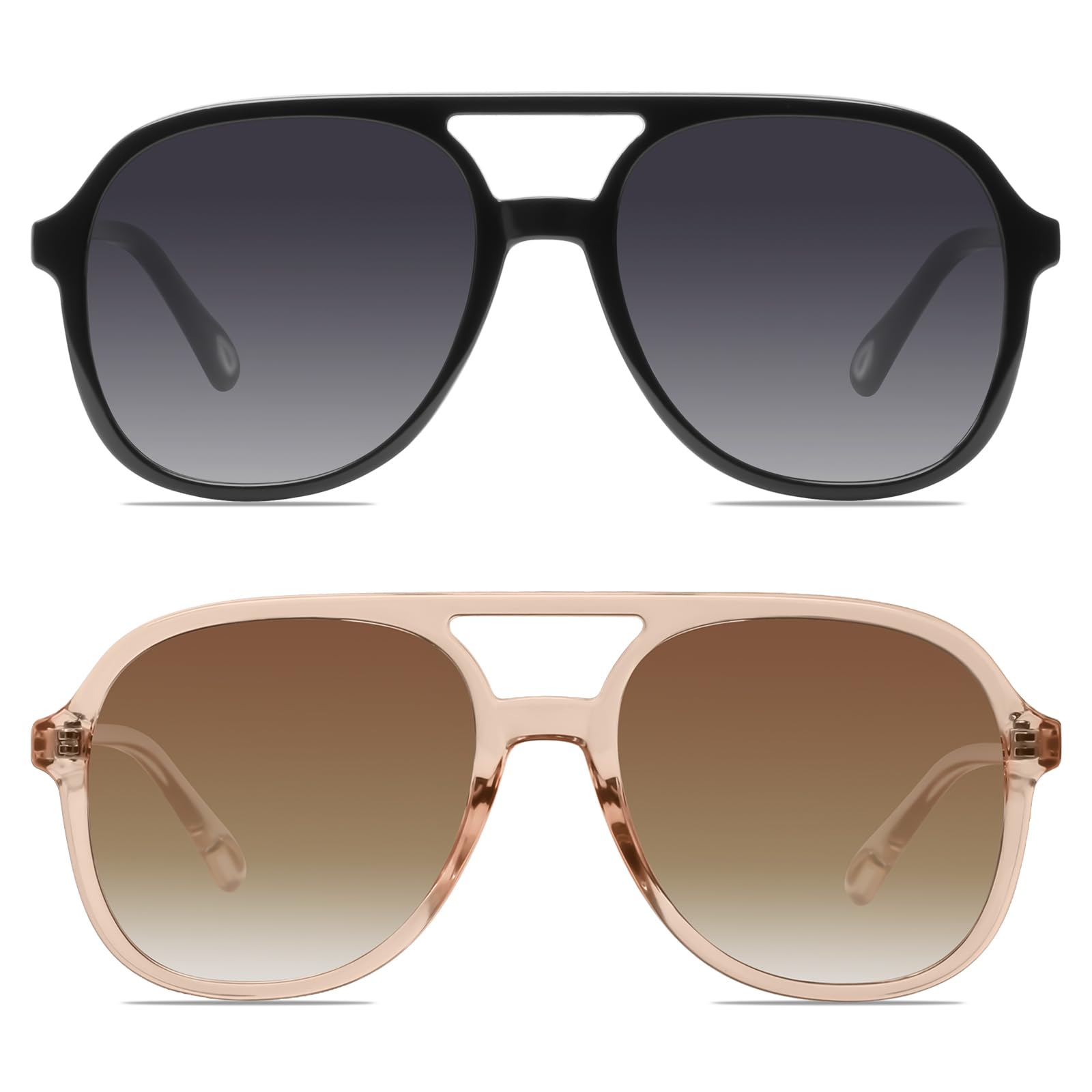 YDAOWKN Retro Square Aviator Sunglasses for Womens Mens Vintage 70s Double Bridge Sun Glasses