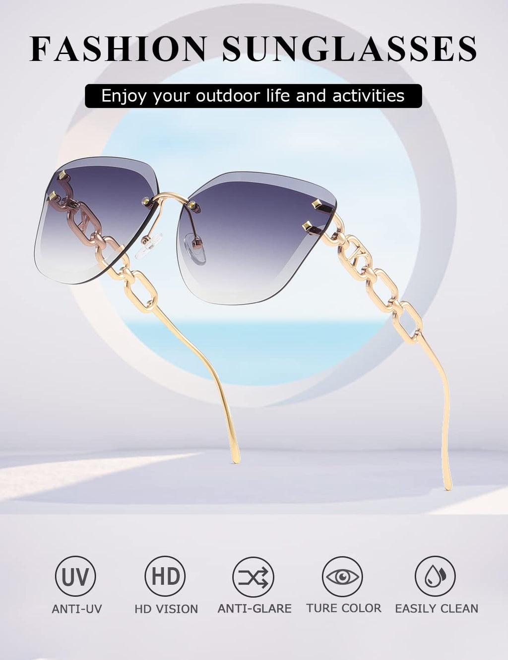 AEVOGUE Sunglasses For Women Oversized Rimless Diamond Cutting Lens Sun Glasses AE0534