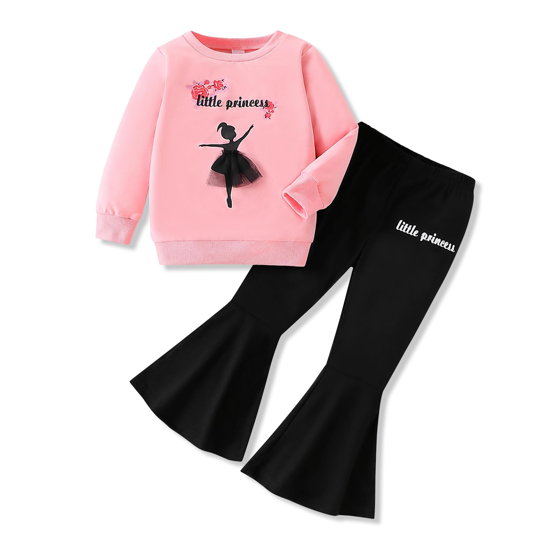 3-9 T Kids Toddler Girl Clothes Letter Print Sweatshirt Flared Pants 2Pc Outfits Set