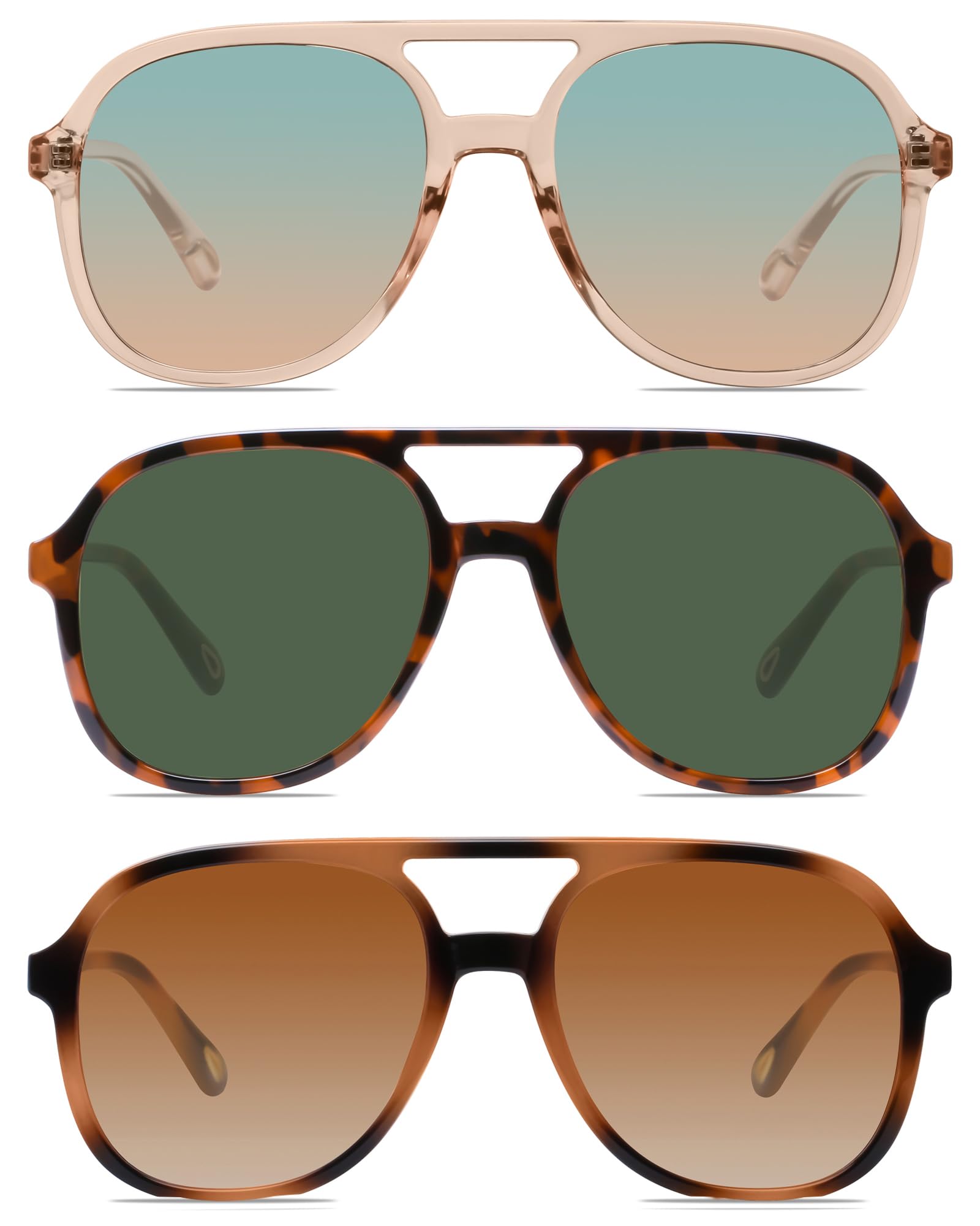 YDAOWKN Retro Square Aviator Sunglasses for Womens Mens Vintage 70s Double Bridge Sun Glasses