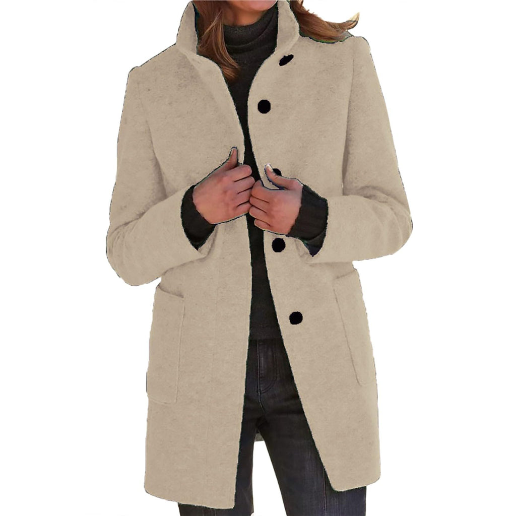 Pea Coats for Women Winter Wool Blend Peacoat Jacket Casual Stand Collar Single Breasted Pea Coat Long Sleeve Jackets