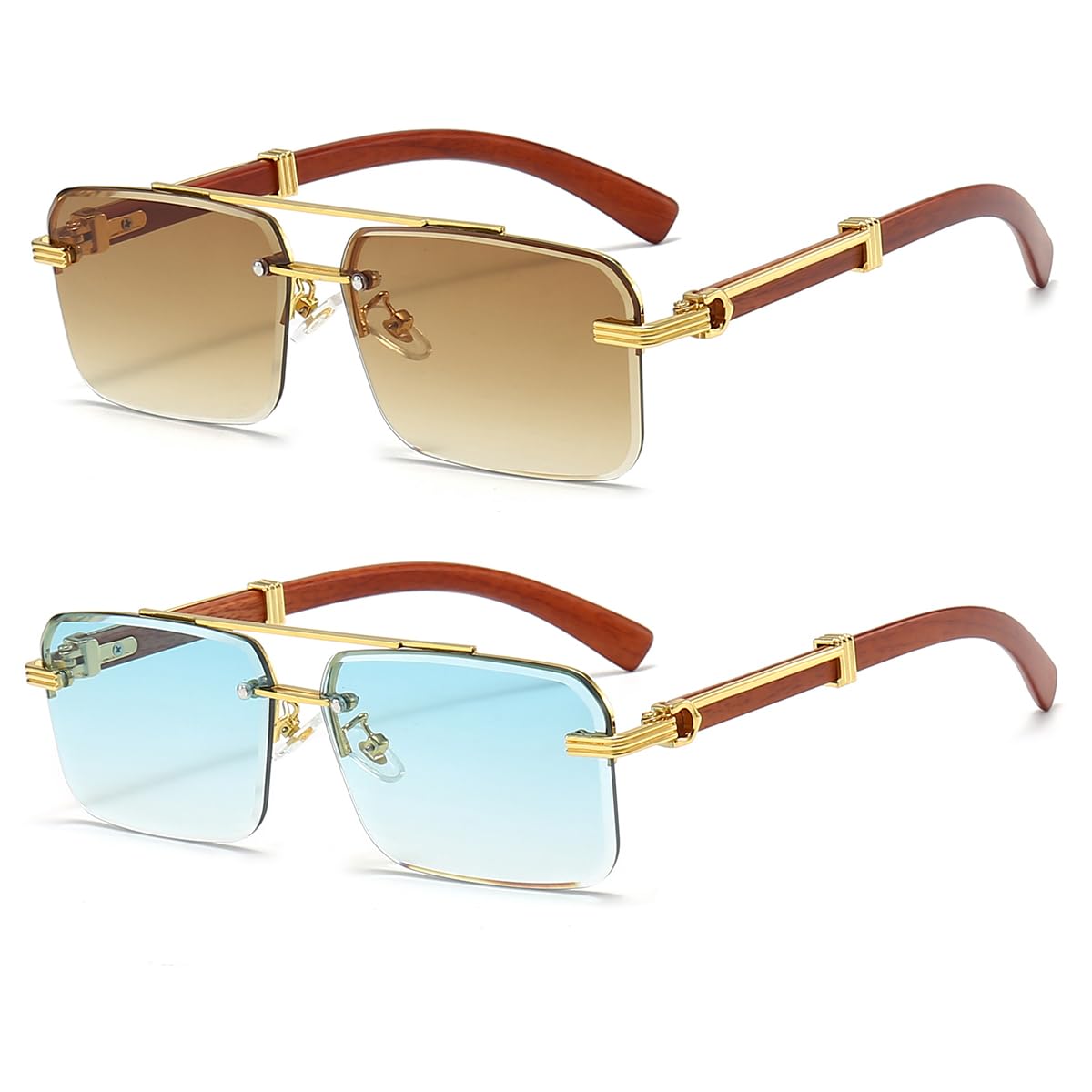 JOVAKIT Trendy Square Sunglasses for Men Women Semi Rimless Frame Shades 90s Vintage Retro Sun Glasses UV400 Protection