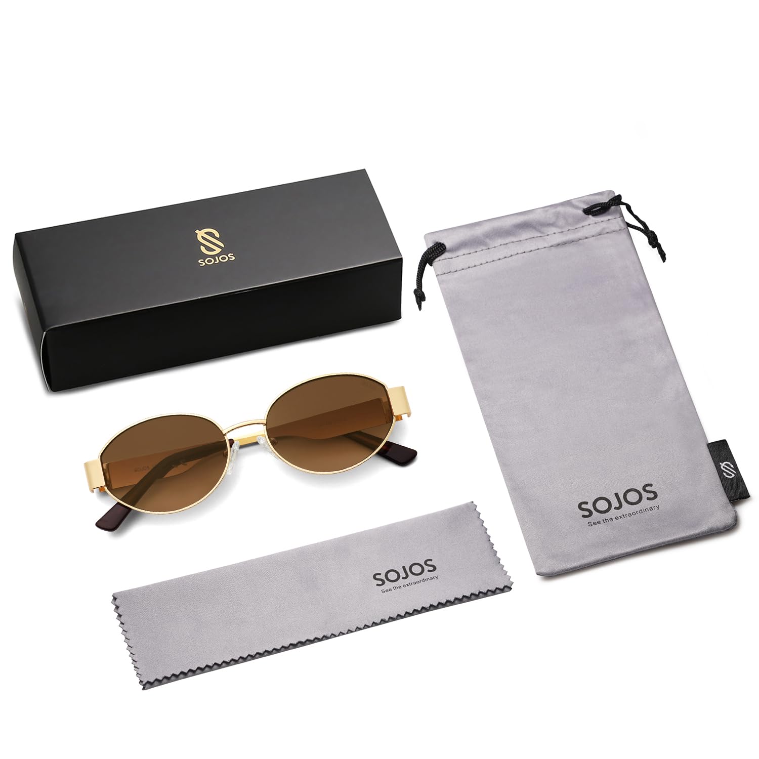 SOJOS Retro Oval Sunglasses for Women Trendy Classic Shades UV400 Protection SJ1256