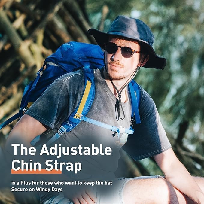 TOP-EX L/XL/XXL UV50+ Waterproof Wide Brim Bucket Sun Hat for Summer Fishing Hiking w/Detachable Strap & Vented Mesh