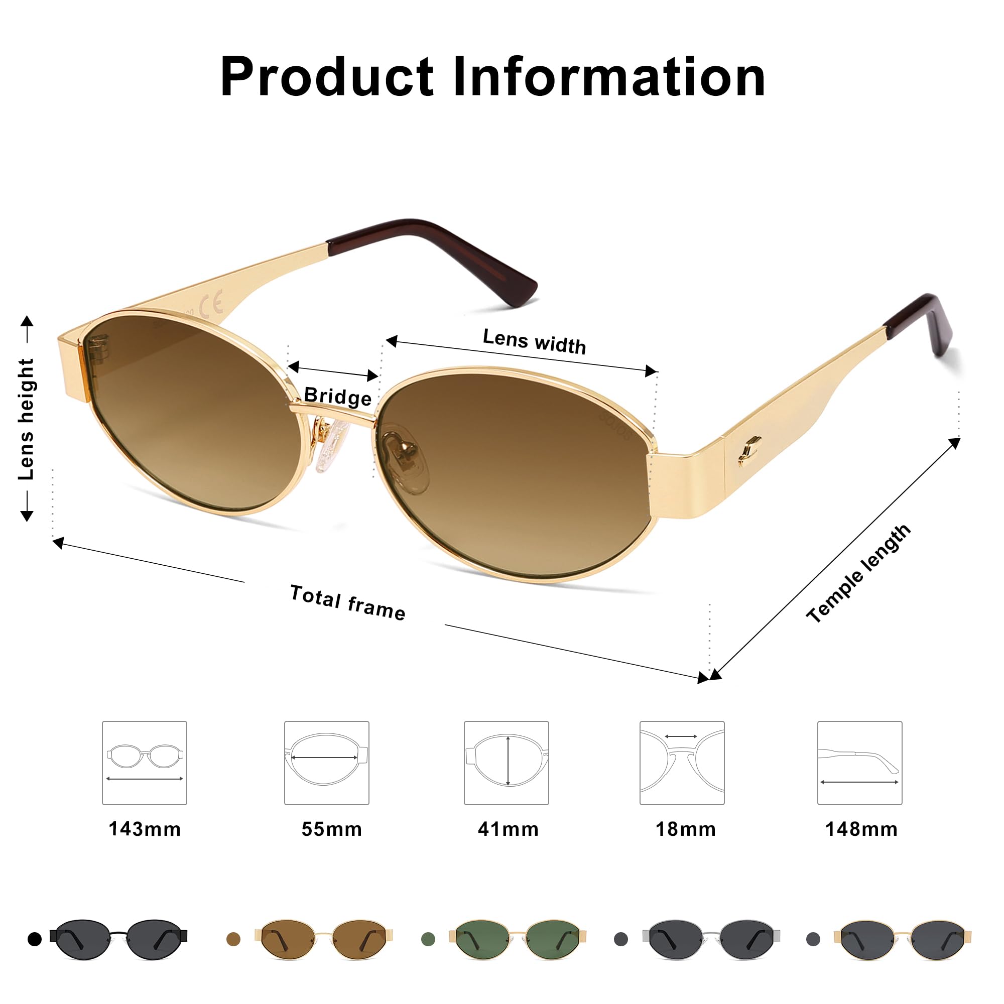 SOJOS Retro Oval Sunglasses for Women Trendy Classic Shades UV400 Protection SJ1256