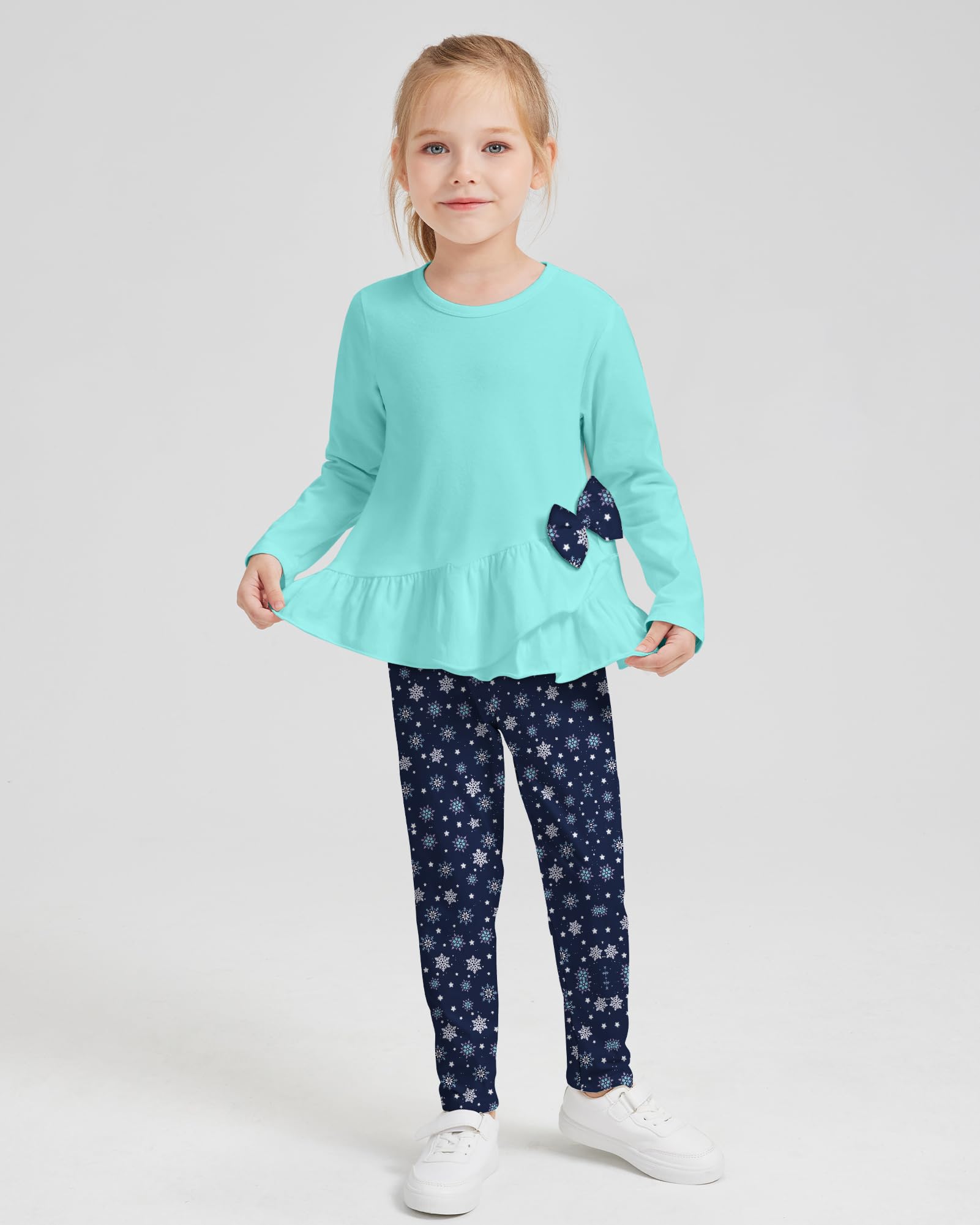 Toddler Girl Clothes 18M-8T Girls Fall Winter Outfit, Long Sleeve Ruffle Bowknot Top + Floral Pants 2Pcs Clothing Set