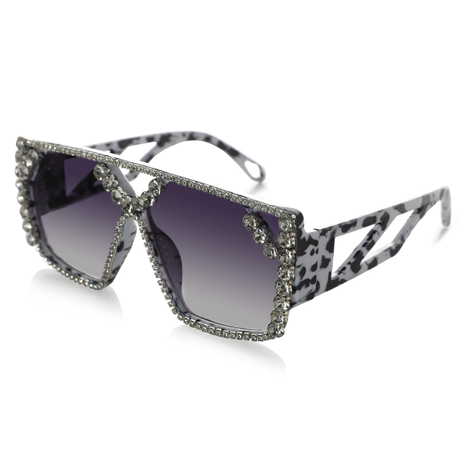 YOGFIT Oversized Square Diamond Sunglasses for Women Fashion Sparkling Crystal Retro Disco Sunglasses