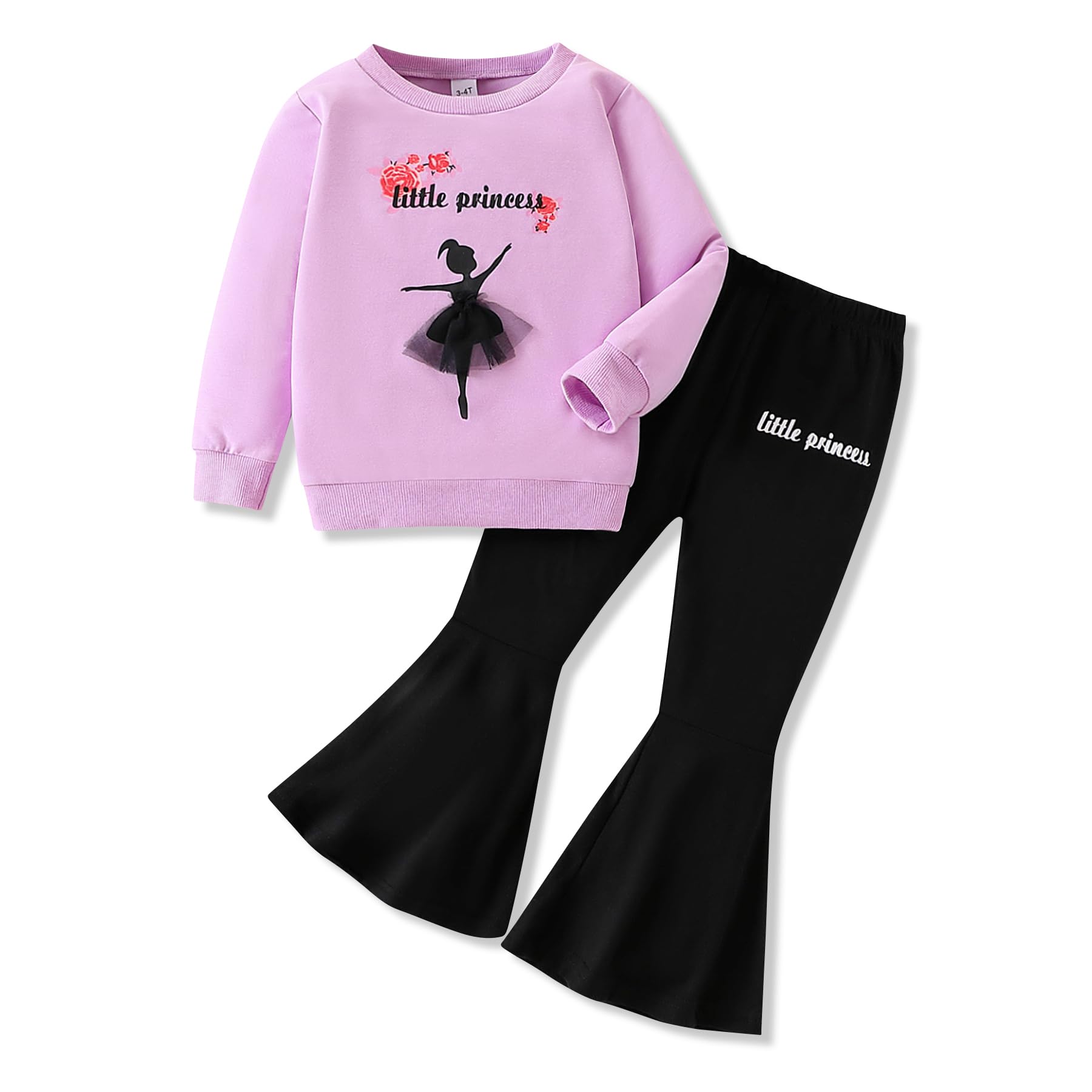 3-9 T Kids Toddler Girl Clothes Letter Print Sweatshirt Flared Pants 2Pc Outfits Set