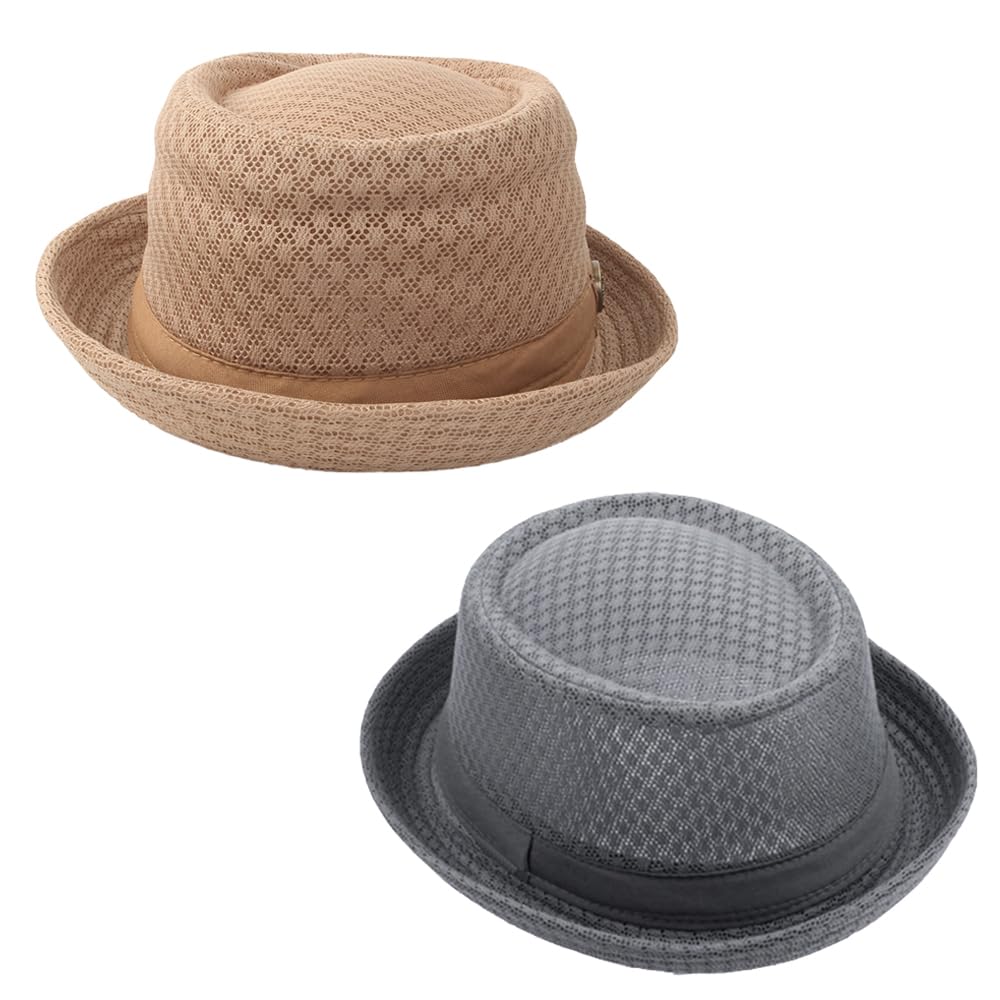 2/6 Pc Summer Mesh Pork Pie Hat 1920S Costume Party Cap for Men Women Unisex