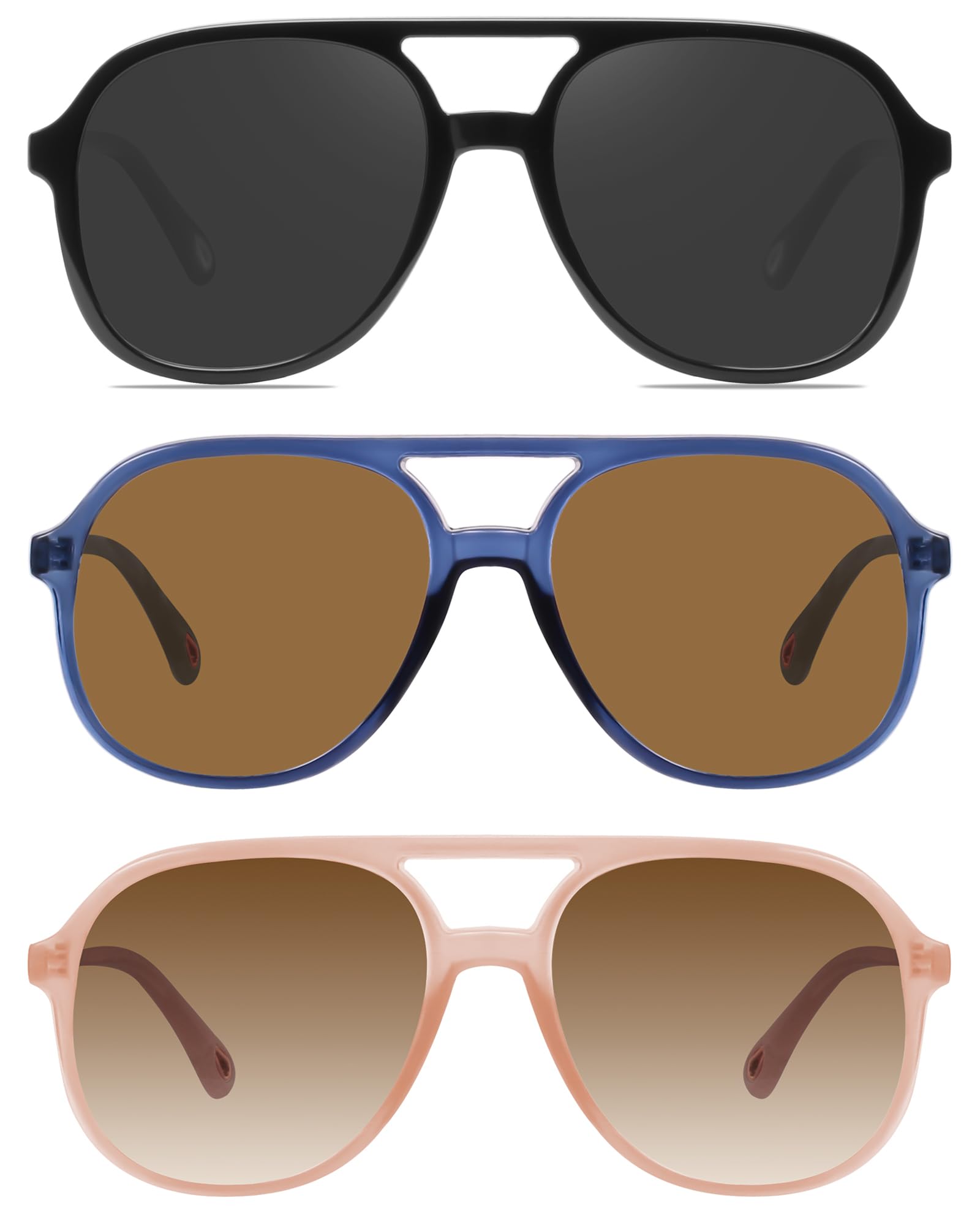 YDAOWKN Retro Square Aviator Sunglasses for Womens Mens Vintage 70s Double Bridge Sun Glasses