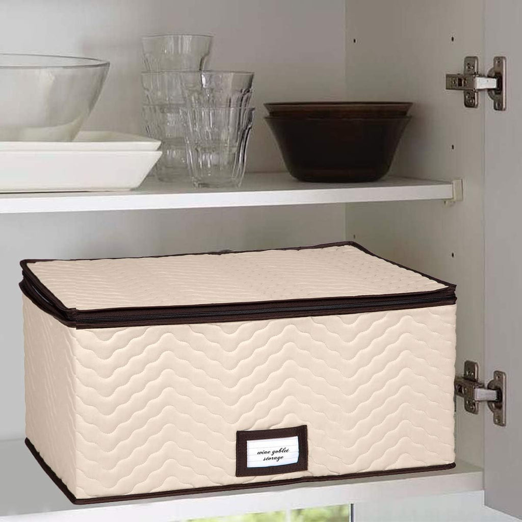 China Storage Containers 5-Piece Set Moving Boxes for Dinnerware, Glasses, Plates, Mugs and Saucers Sturdy Quilted Microfiber Dish Organizer with Dividers for Seasonal Storage - Holds Set of 12