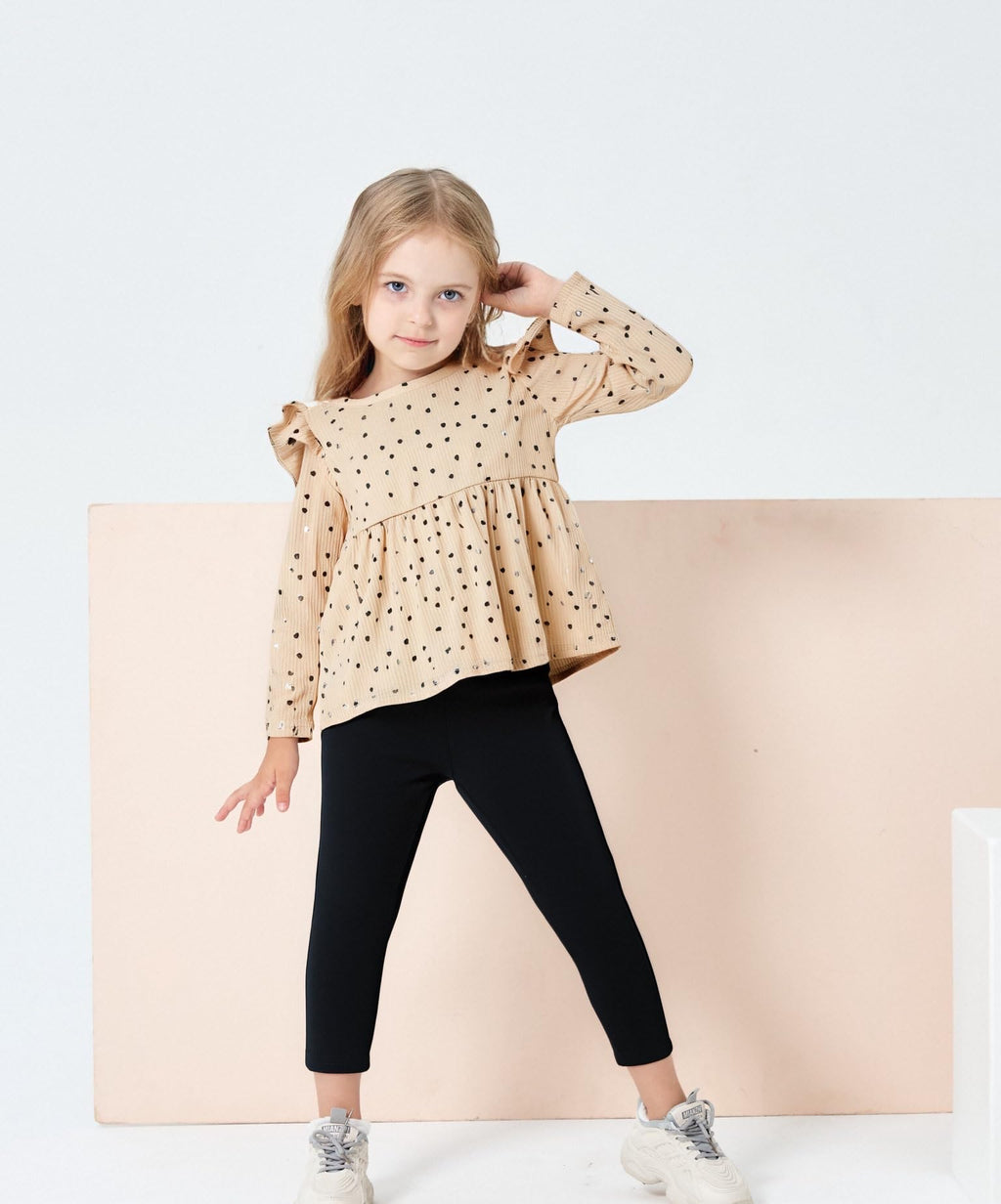 Toddler Girl Clothes Ruffle Long Sleeve Heart Print Tops and Pants 2PC Little Girl Winter Outfits Size (4-7T)