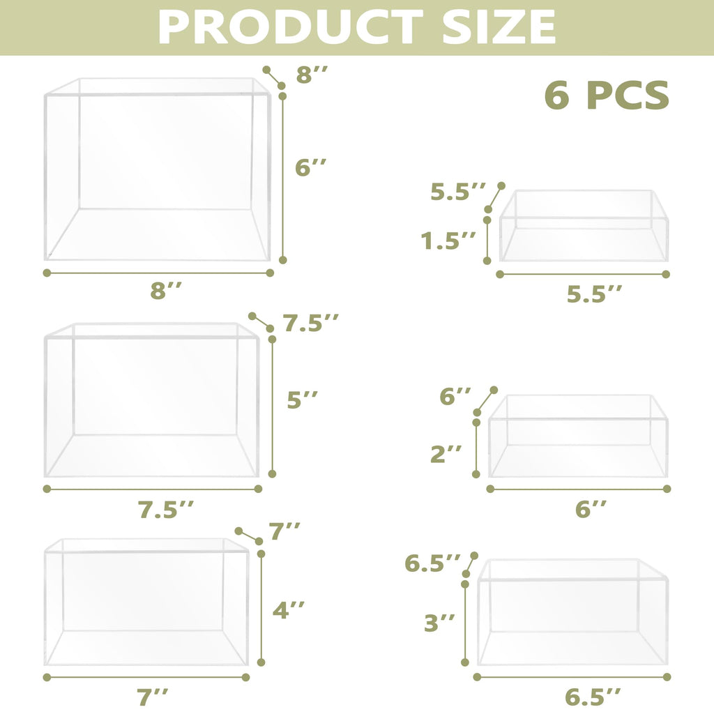 6Pcs Buffet Risers, Food Risers for Buffet Table, Acrylic Cube Display Risers with Hollow Bottom, Food Display Stand for Party Jewelry Dessert Figures (Size 5.5",6",6.5",7",7.5",8")