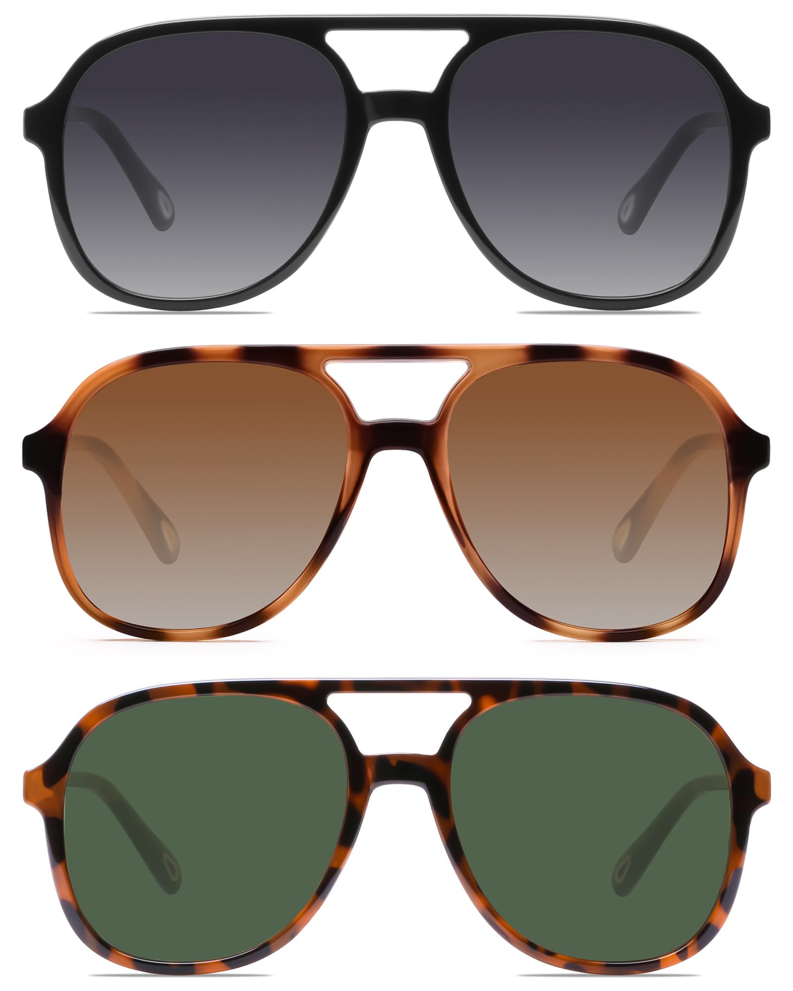 YDAOWKN Retro Square Aviator Sunglasses for Womens Mens Vintage 70s Double Bridge Sun Glasses