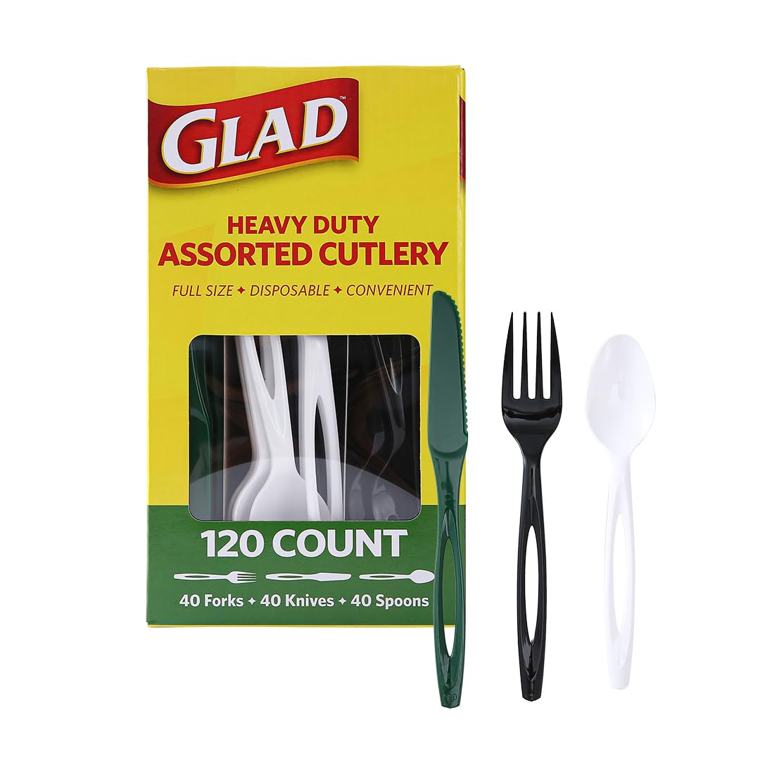 Glad Disposable Cutlery Set - Clear Heavy Duty Plastic Forks, Knives, and Spoons - 240 Piece Plasticware for Parties - Durable, Sturdy Recyclable Utensils - Great for July 4th, Thanksgiving, Christmas