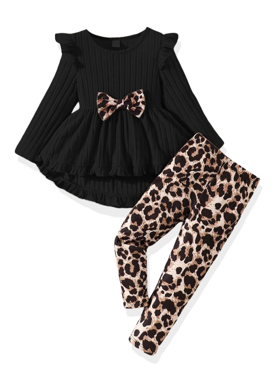 Toddler Girl Clothes Ruffle Long Sleeve Heart Print Tops and Pants 2PC Little Girl Winter Outfits Size (4-7T)