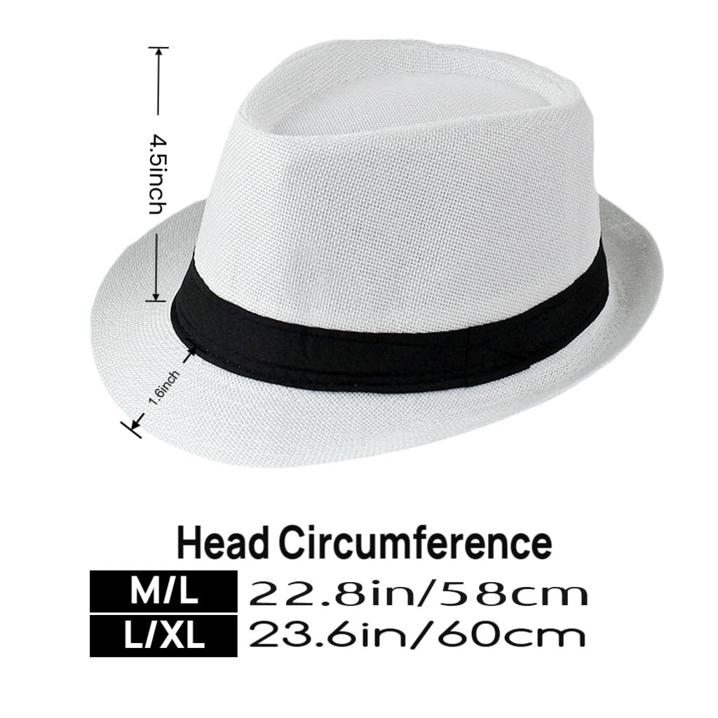 2 Pack Short Brim Fedora Classic 20s Trilby Panama Hats Summer Travel Cap for Men Women
