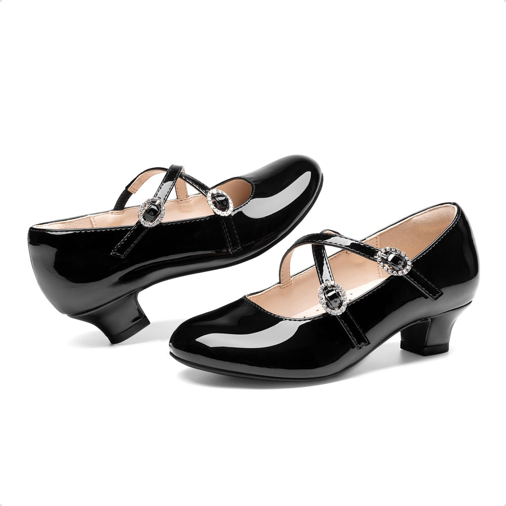 Dream Pairs Girls Dress Shoes Mary Jane High Heel Round Toe Straps Pumps Flower Wedding Party Princess Flats for Little/Big Kids