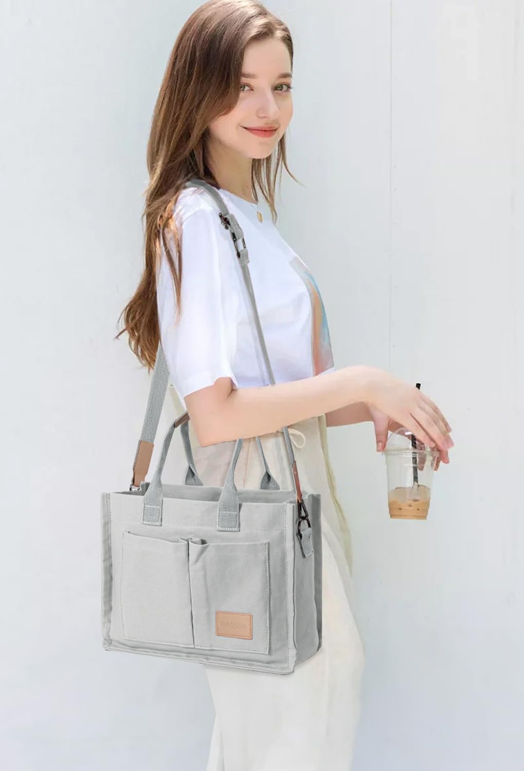 Tote Bags for Women Canvas Tote Purse Crossbody with Pockets Top Handle Shoulder Satchel Bag for Women