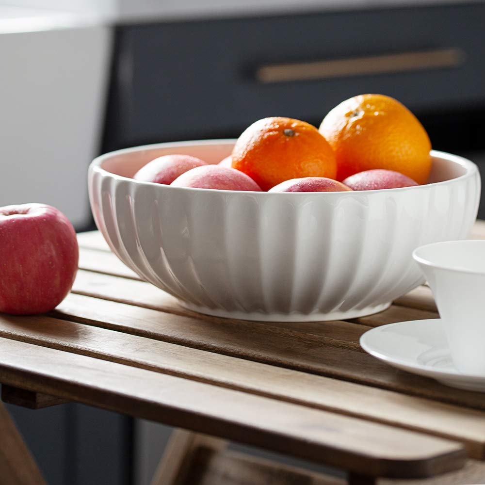 DOWAN 9.8'' Serving Bowls, 86 oz White Serving Platters, Large Ceramic Serving Dishes, Fruit Bowl, Set of 2, for Entertaining, Party, Kitchen, Dinner, Banquet, Housewarming Gift, Soft White