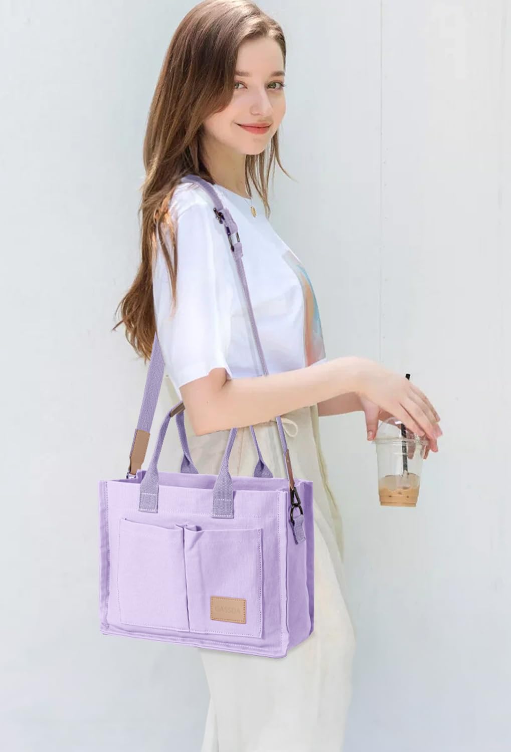 Tote Bags for Women Canvas Tote Purse Crossbody with Pockets Top Handle Shoulder Satchel Bag for Women