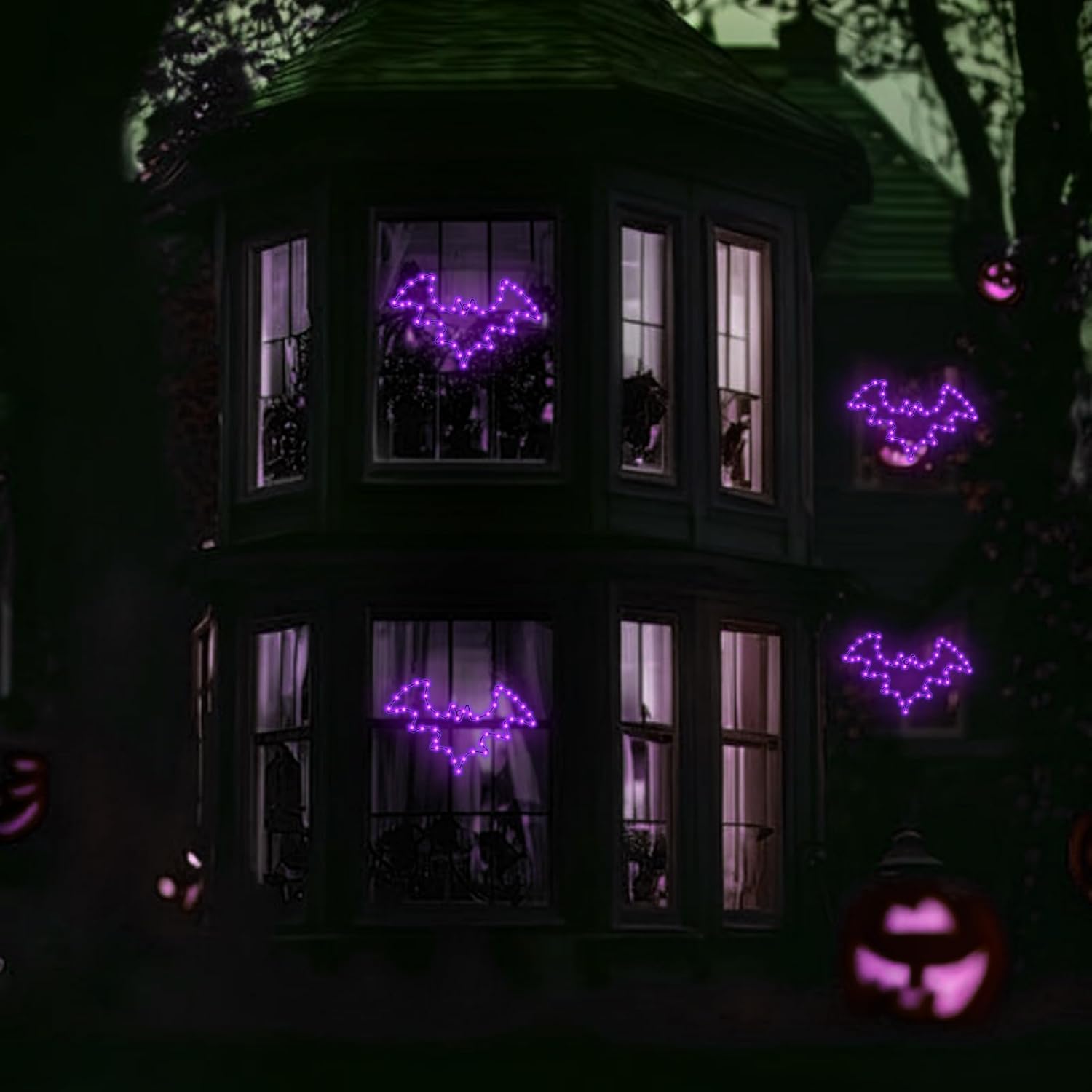 Halloween Decorations, 2 Pack Bat Window Lights, 8 Modes Battery Operated Halloween Lights with Timer, Waterproof Window Silhouette Light for Indoor Window Door Yard Party Decor