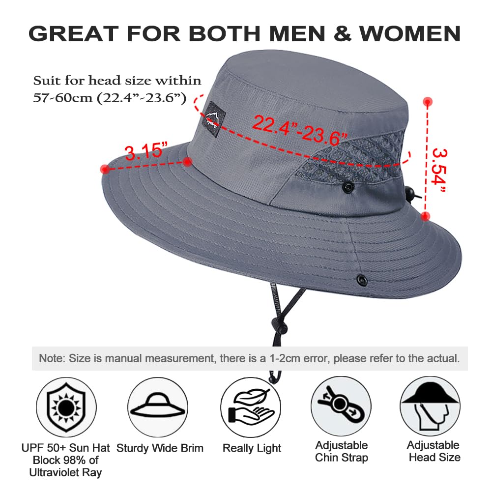 Fishing Hat, UPF50+ Wide Brim Sun Hat for Men Women, UV Protection Hiking Beach Bucket Hats Summer Safari Hat