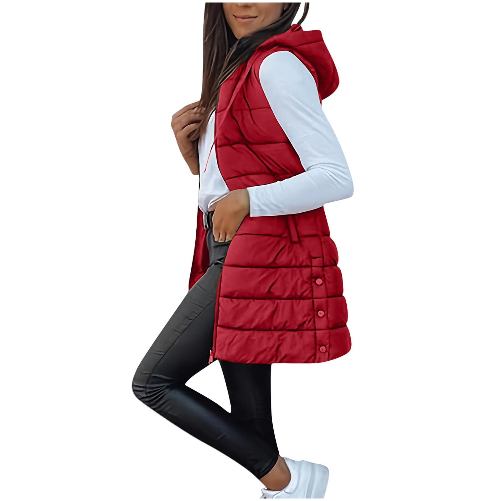 Long Puffer Vest Women Sleeveless Full Zip Up Puffy Jackets Quilted Padded Fall Coats Winter Outerwear