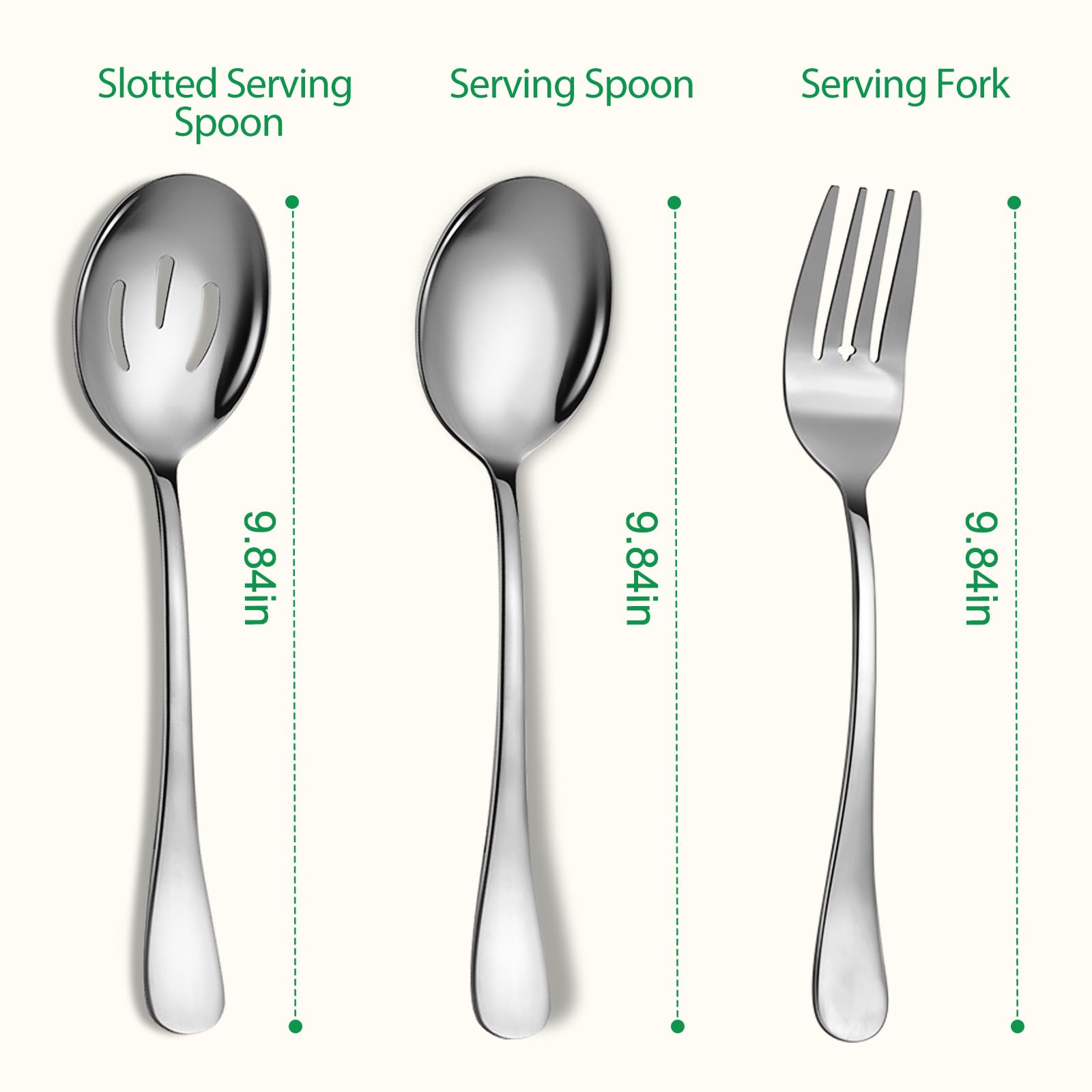 6 Piece Stainless Steel Serving Spoons Set, 10-Inch, Includes 2 Spoon/Slotted/Forks for Parties/Kitchen/Buffet/Catering, Dishwasher Safee