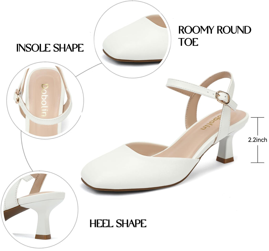 2.2 Inch Kitten Heels for Women Closed Toe Dress Shoes for Women Comfortable Dressy Low Stiletto Heel with Ankle Strap Womens Pumps