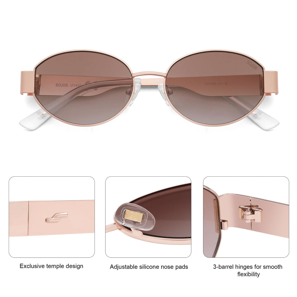 SOJOS Retro Oval Sunglasses for Women Trendy Classic Shades UV400 Protection SJ1256