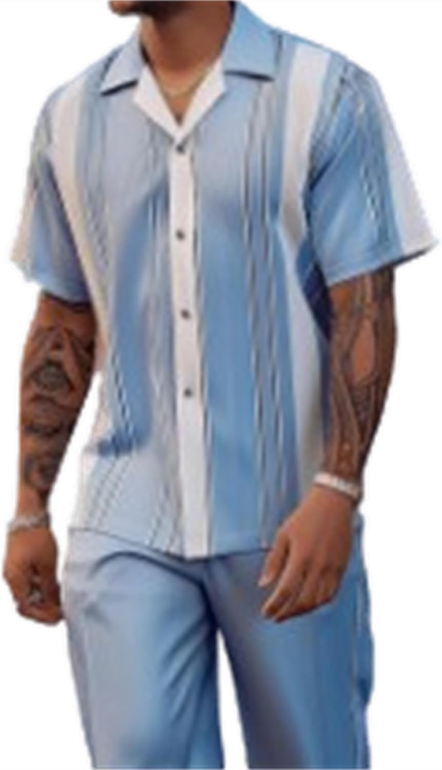 TIFIYA Men's Short Sleeve 2 Piece Leisure Suits,Shirts and Pants Set,Fashion Gentleman Attire Outfits S-5XL