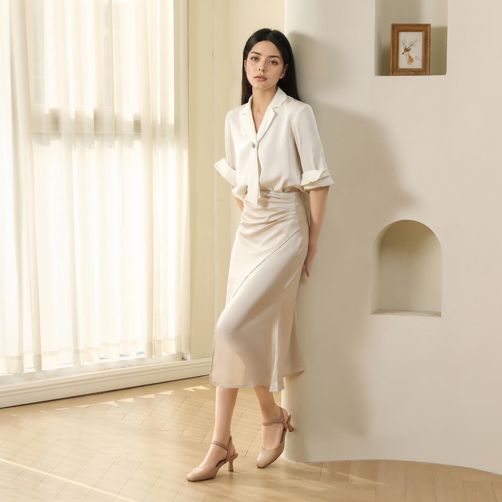 2.2 Inch Kitten Heels for Women Closed Toe Dress Shoes for Women Comfortable Dressy Low Stiletto Heel with Ankle Strap Womens Pumps