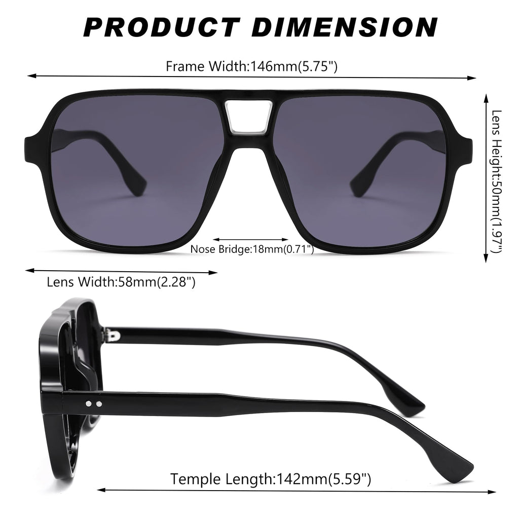 Oversized Aviator Sunglasses for Women Men - Retro 70s Square Shades Sun Glasses