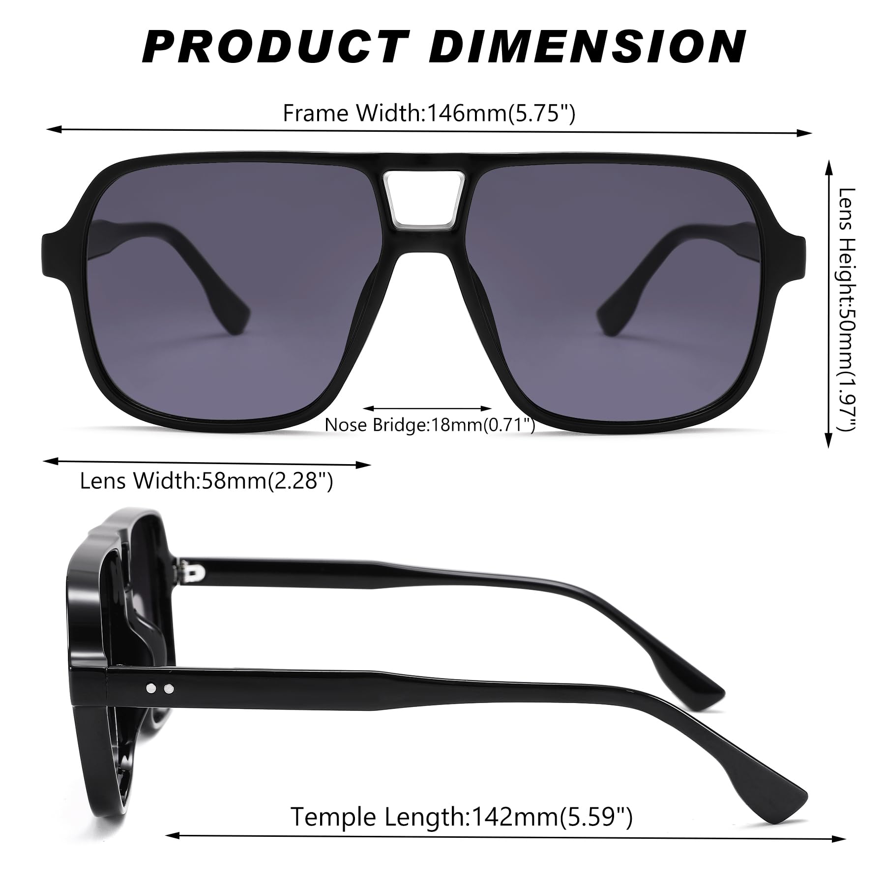 Oversized Aviator Sunglasses for Women Men - Retro 70s Square Shades Sun Glasses