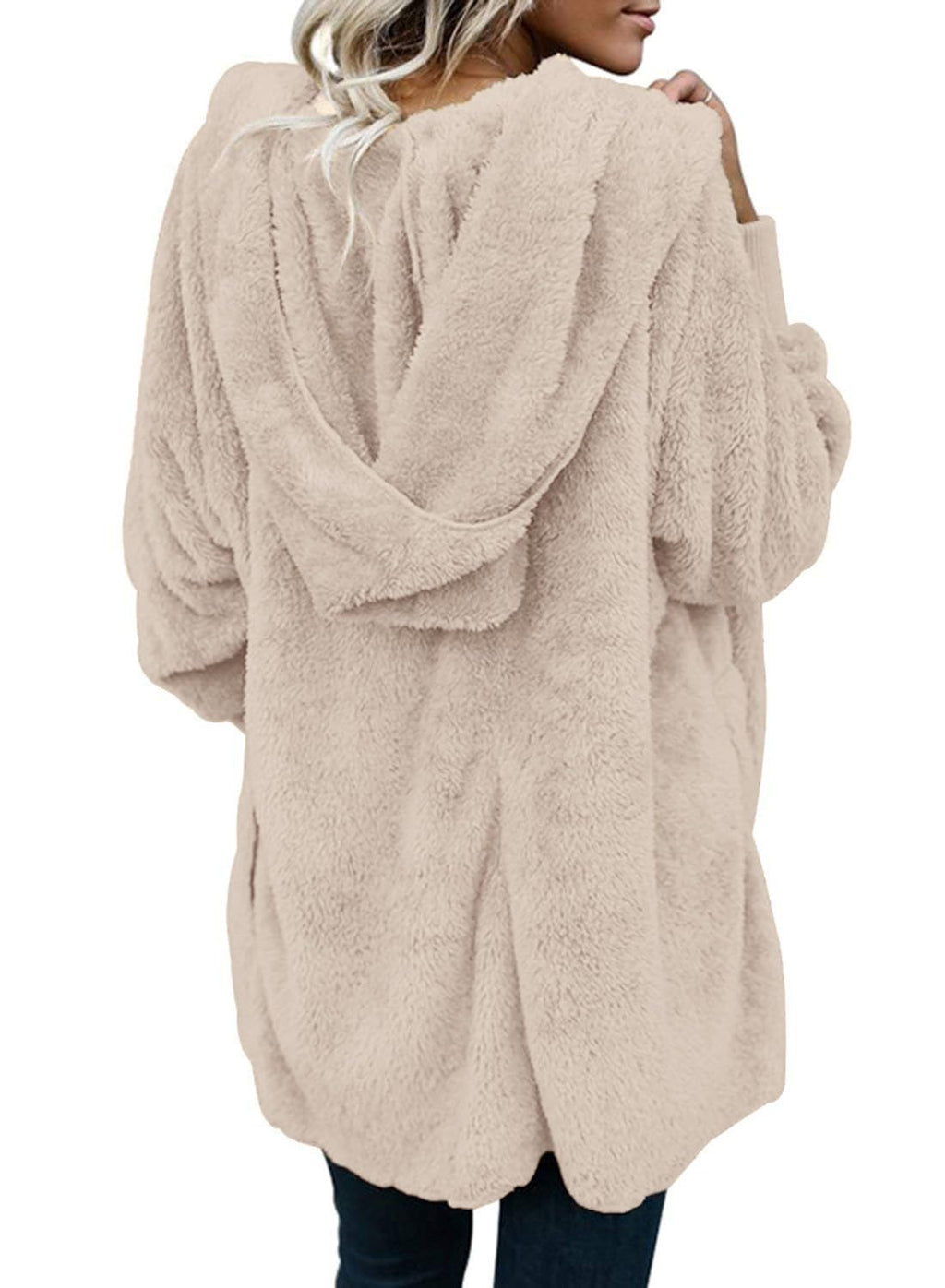 CHICGAL Womens Fuzzy Jacket Hooded Cardigan Open Front Sherpa Coat Outwear with Pockets