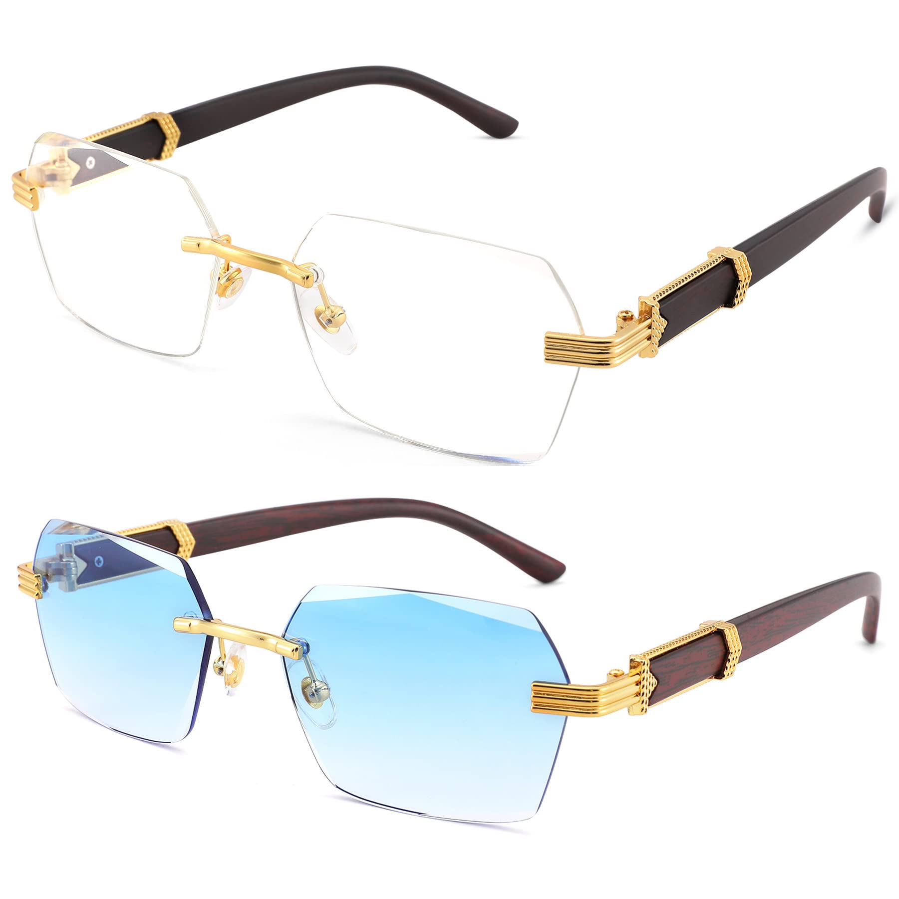 Hycredi Rimless Rectangle Sunglasses Men Women Retro Frameless Square Shade Y2k Sun Glasses Tinted Eyewear