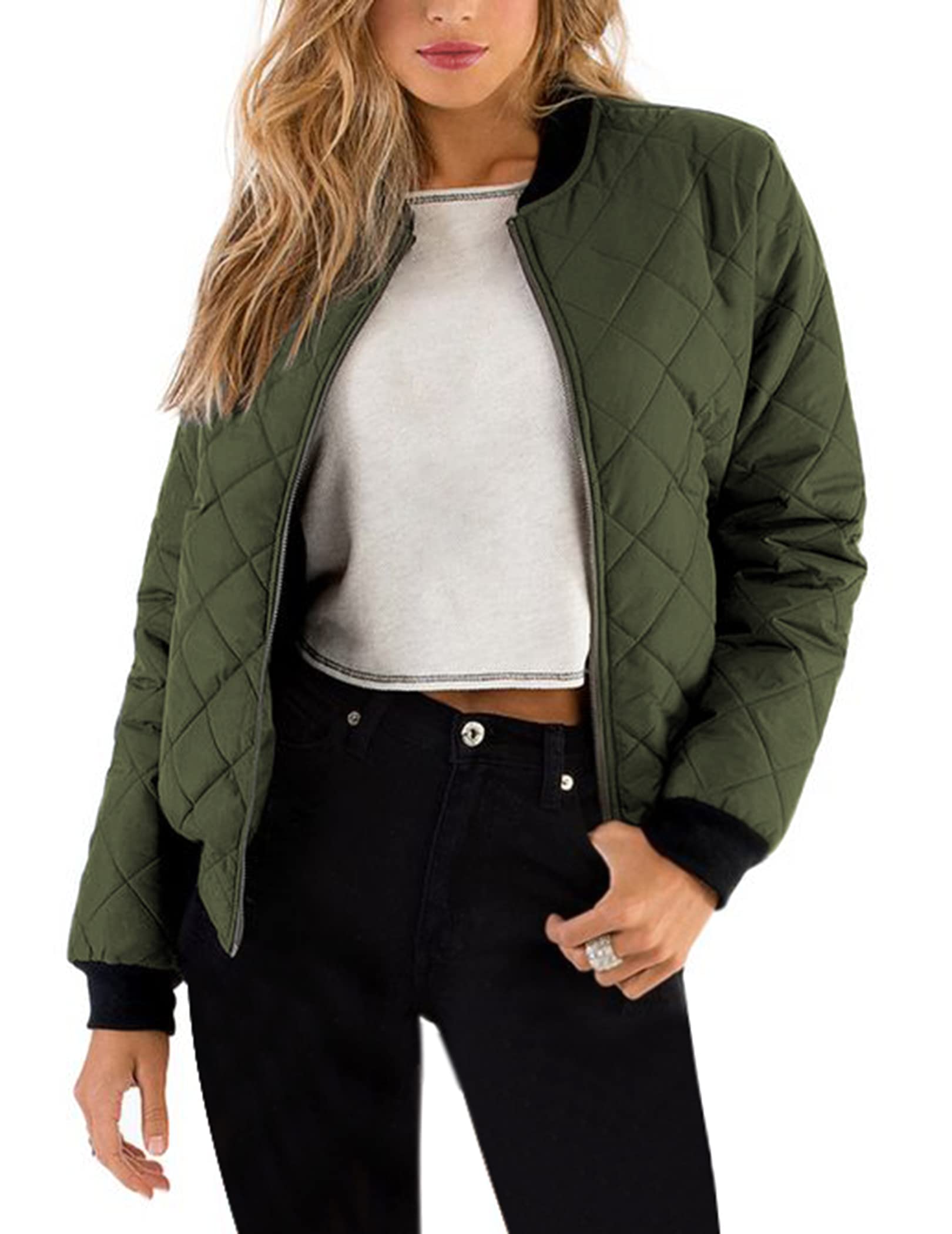 Zeagoo Women's Bomber Jacket Casual Coat Zip Up Spring Fall Clothes with Pockets S-XXL
