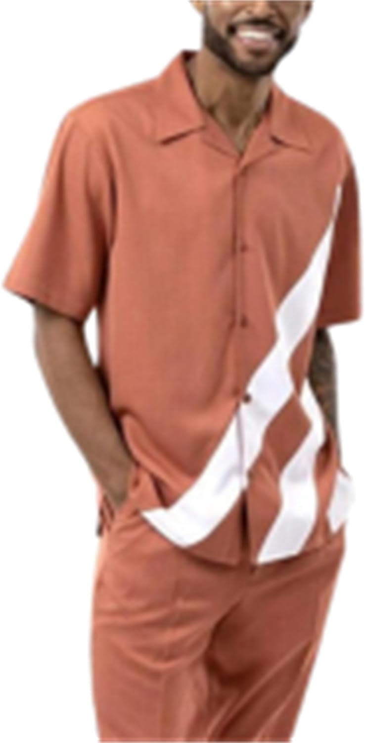 TIFIYA Men's Short Sleeve 2 Piece Leisure Suits,Shirts and Pants Set,Fashion Gentleman Attire Outfits S-5XL