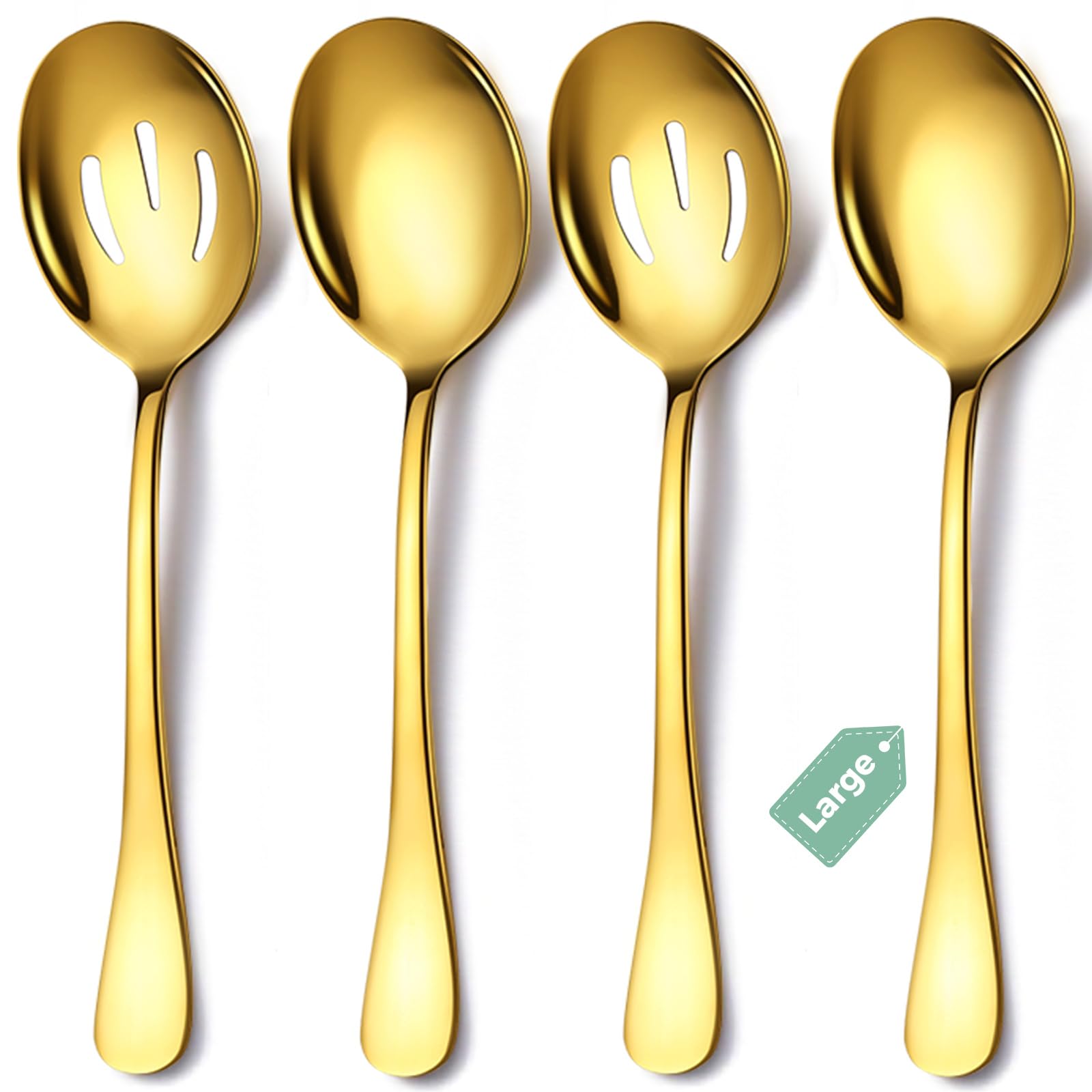 6 Piece Stainless Steel Serving Spoons Set, 10-Inch, Includes 2 Spoon/Slotted/Forks for Parties/Kitchen/Buffet/Catering, Dishwasher Safee
